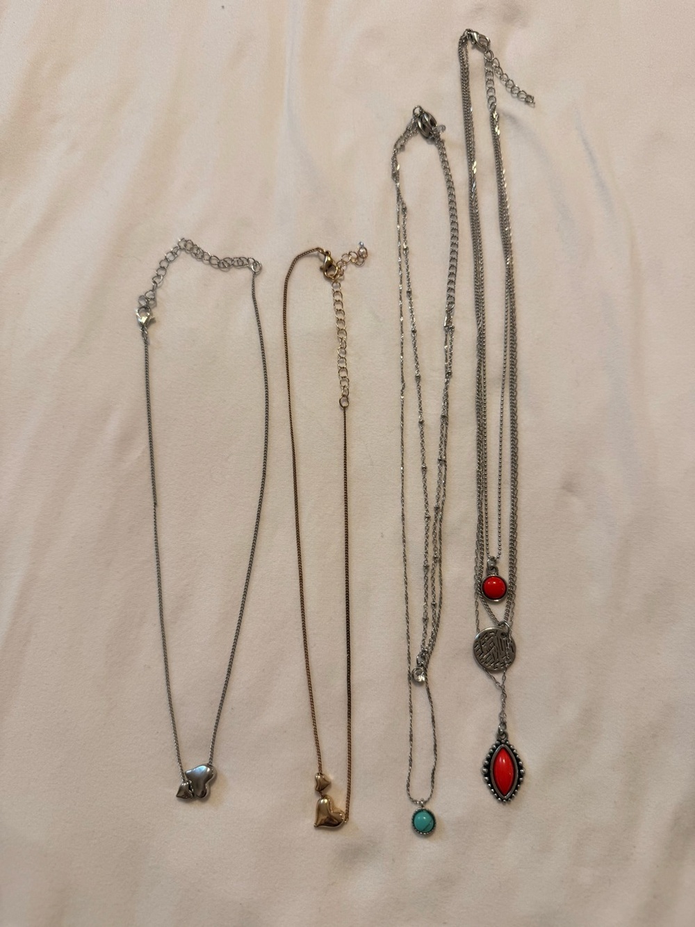 Mixed Metal Heart and Pendant Necklace Set in Silver, Gold, Turquoise, and Coral